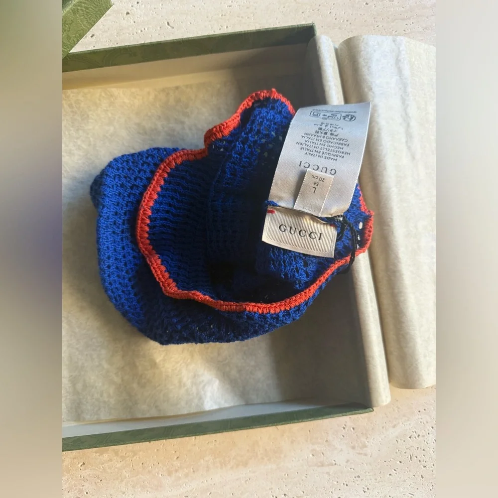 NWT GUCCI Tricot Cotton Hat– GG Logo